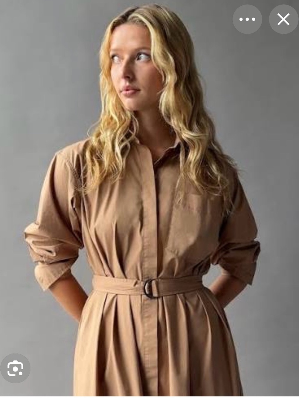 GAP Studio Tan Belted Button-Front Shirt Dress